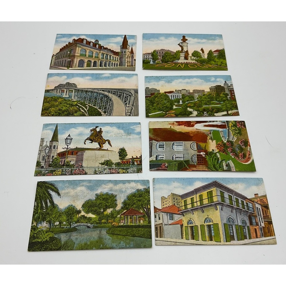VTG New Orleans Lithograph 2"x3" Set 8pc Multicolor Historic Landmarks Souvenir